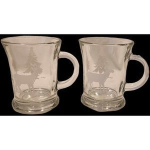 Anchor Hocking Etched Holiday glass mug set